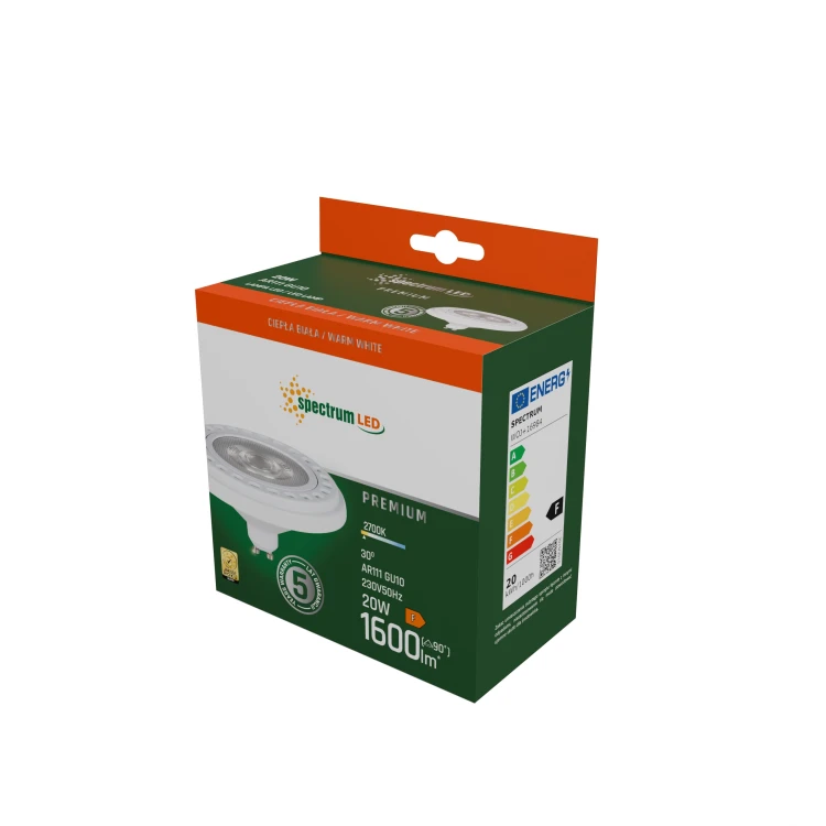 LED AR111 GU10 230V 20W COB 30ST WW RA90 PREMIUM Biały 5 Lat Gwarancji WOJ+16984 SPECTRUM LED