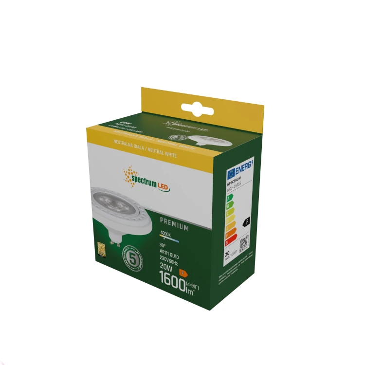 LED AR111 GU10 230V 20W COB 30ST NW RA90 PREMIUM Biały 5 Lat Gwarancji WOJ+16985 SPECTRUM LED