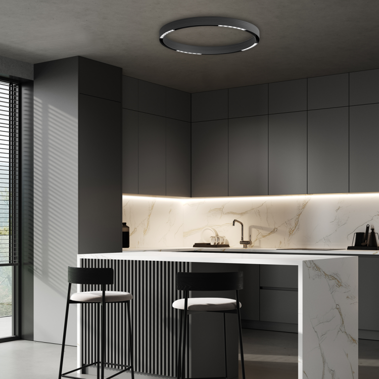Oprawa Liniowa Lampa Raster LED 19cm 6W do Szynoprzewodu okrągłego Szyny niskonapięciowy System ROUND MAGNETIC TRACK ML8693 Milagro 3000K Loft średnicy 90cm 900mm sufitowy oświetlenie szynowe listwa natynkowa podtynkowa 48V czarna Inspiracje Premium