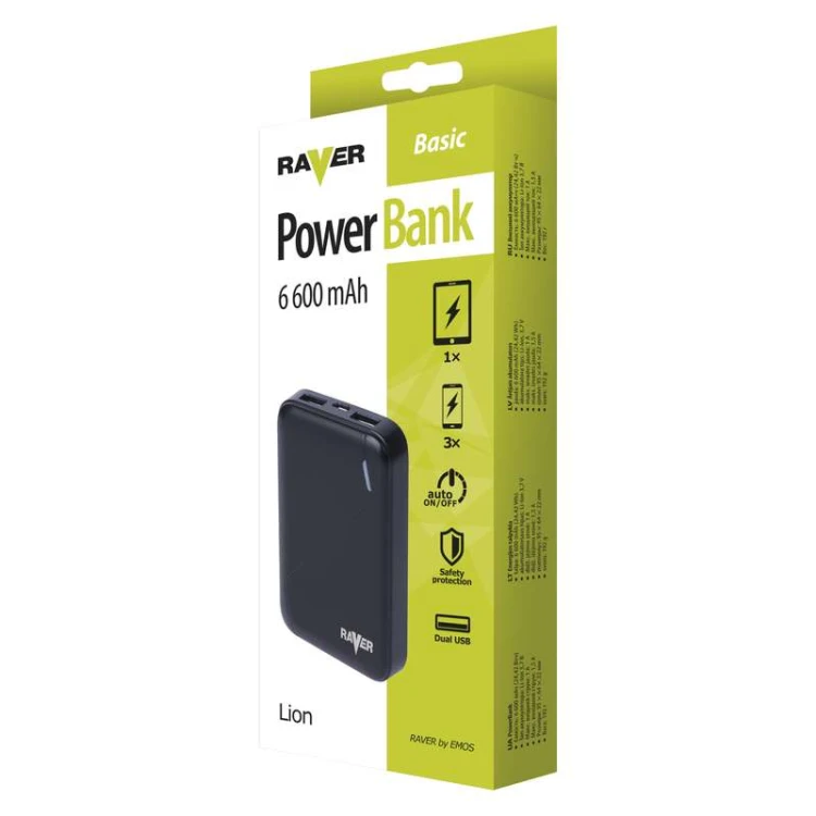 Power bank ładowarka Powerbank 2 x USB RAVER 6600mAh B0511 Emos czarny