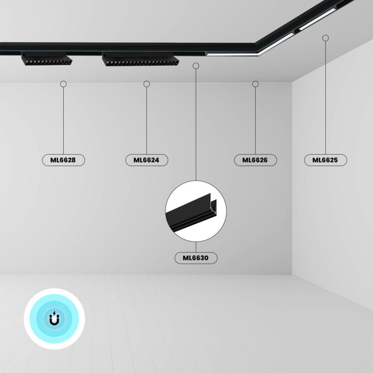 Szynoprzewód Szyna 1,5m jednofazowa magnetyczna System MAGNETIC ML6630 Milagro Loft nowoczesna 1 fazowa 1F sufitowy ścienny oświetlenie szynowe listwa natynkowa zawieszana 48V 230V czarny czarna wąska ARCHLINES Inspiracje Premium