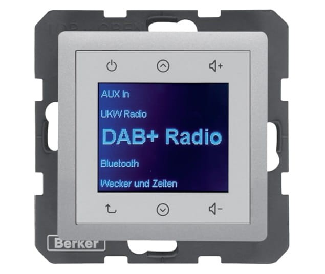Q.x Radio Touch DAB+ Bluetooth aluminium aksamit 30846084 HAGER BERKER Podtynkowe w gniazdku ścianie Q.1 Q.3 Q.7