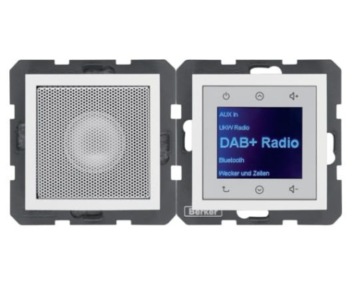 B.x Radio Touch DAB+ Bluetooth z głośnikiem biały połysk 30808989 HAGER BERKER Podtynkowe w gniazdku ścianie B.Kwadrat B.3 B.7
