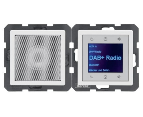 Q.x Radio Touch DAB+ Bluetooth z głośnikiem biały aksamit 30806089 HAGER BERKER Podtynkowe w gniazdku ścianie Q.1 Q.3 Q.7
