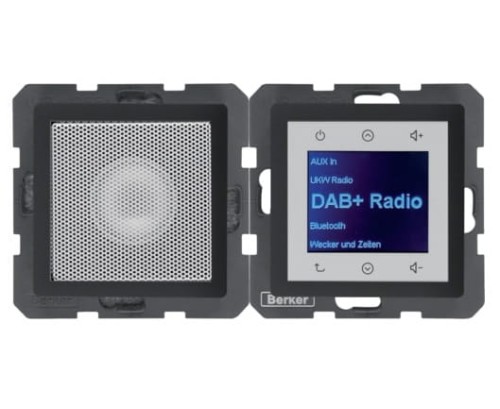 Q.x Radio Touch DAB+ Bluetooth z głośnikiem antracyt aksamit 30806086 HAGER BERKER Podtynkowe w gniazdku ścianie Q.1 Q.3 Q.7