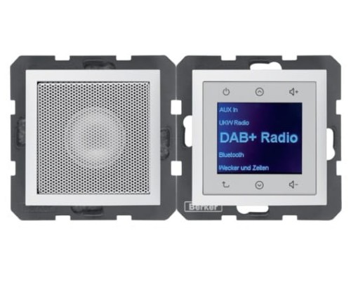 B.x Radio Touch DAB+ z głośnikiem biały mat 29809909 HAGER BERKER Podtynkowe w gniazdku ścianie B.Kwadrat B.3 B.7