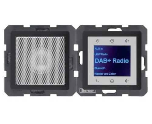 Q.x Radio Touch DAB+ z głośnikiem antracyt aksamit 29806086 HAGER BERKER Podtynkowe w gniazdku ścianie Q.1 Q.3 Q.7