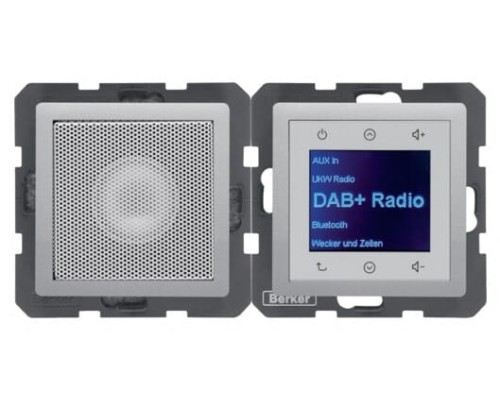 Q.x Radio Touch DAB+ z głośnikiem aluminium aksamit 29806084 HAGER BERKER Podtynkowe w gniazdku ścianie Q.1 Q.3 Q.7
