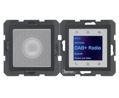 B.x Radio Touch DAB+ z głośnikiem antracyt mat 29801606 HAGER BERKER Podtynkowe w gniazdku ścianie B.Kwadrat B.3 B.7