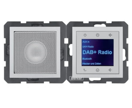 B.x Radio Touch DAB+ z głośnikiem aluminium mat 29801404 HAGER BERKER Podtynkowe w gniazdku ścianie B.Kwadrat B.3 B.7