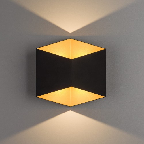 Lampa ogrodowa elewacyjna Kinkiet Zewnętrzny Nowoczesny TRIANGLES LED BLACK/GOLD 8141 NOWODVORSKI Lighting 2x5W IP54 metal aluminium czarna na budynek dwustronna oprawa oświetlenie zewnętrzne barwa ciepła ciepłobiała biała czarny złoty Inspiracje Premium
