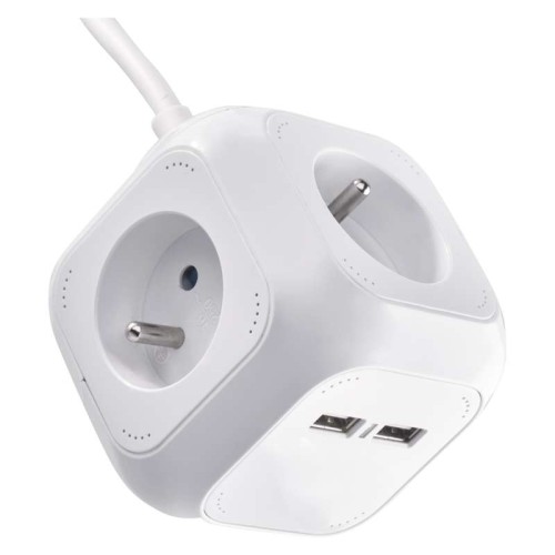 Przedłużacz w kształcie kostki kostka 4 gniazda + 2 USB 1.9m biały FRENCH P04119U Emos