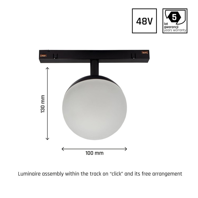 Lampa szynowa wisząca kula Industrialna szynowa LED 5W niskonapięciowy System SHIFT GLOBE WLD+40000 WOJNAROWSKI Lighting Design 3000K Loft nowoczesna sufitowy oświetlenie szynowe zawieszana 48V szynoprzewodu szyny kulka czarna Inspiracje Premium