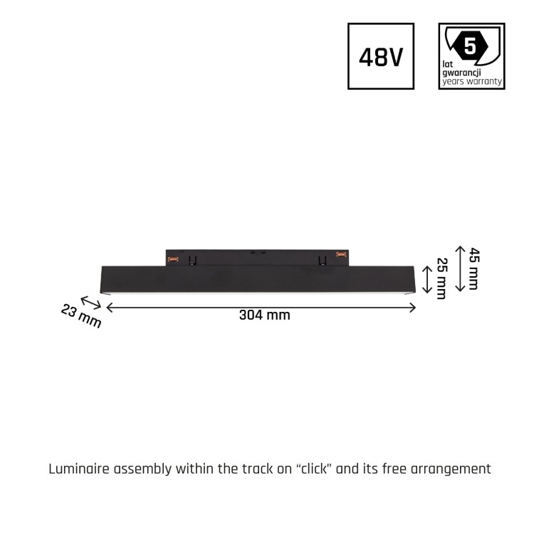 Oprawa Liniowa Lampa LED 30cm 8W do Szynoprzewodu Szyny niskonapięciowy System SHIFT LINE S WLD+40008 WOJNAROWSKI Lighting 3000K Loft nowoczesna sufitowy ścienny oświetlenie szynowe listwa natynkowa podtynkowa 48V czarna Inspiracje Premium