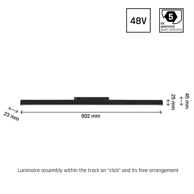 Oprawa Liniowa Lampa LED 90cm 22W do Szynoprzewodu Szyny niskonapięciowy System SHIFT LINE L WLD+40010 WOJNAROWSKI Lighting 3000K Loft nowoczesna sufitowy ścienny oświetlenie szynowe listwa natynkowa podtynkowa 48V czarna Inspiracje Premium
