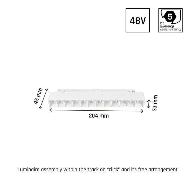 Oprawa Liniowa Lampa Raster LED 20cm 12W do Szynoprzewodu Szyny niskonapięciowy System SHIFT GRID S WLD+40040 WOJNAROWSKI Lighting 3000K Loft nowoczesna sufitowy ścienny oświetlenie szynowe listwa natynkowa podtynkowa 48V biała Inspiracje Premium