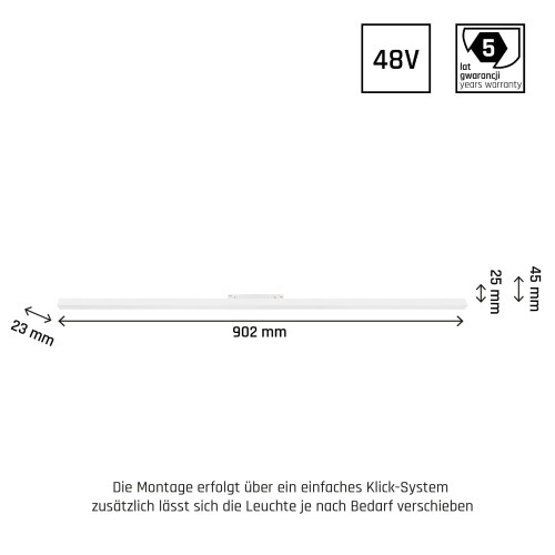 Oprawa Liniowa Lampa LED 90cm 22W do Szynoprzewodu Szyny niskonapięciowy System SHIFT LINE L WLD+40039 WOJNAROWSKI Lighting 3000K Loft nowoczesna sufitowy ścienny oświetlenie szynowe listwa natynkowa podtynkowa 48V biała Inspiracje Premium