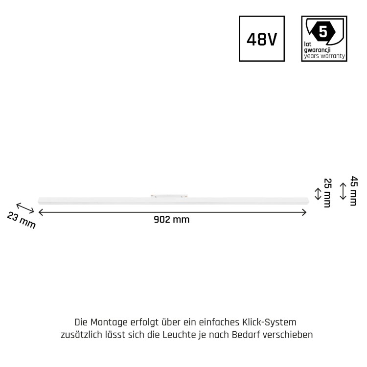 Oprawa Liniowa Lampa LED 90cm 22W do Szynoprzewodu Szyny niskonapięciowy System SHIFT LINE L WLD+40039 WOJNAROWSKI Lighting 3000K Loft nowoczesna sufitowy ścienny oświetlenie szynowe listwa natynkowa podtynkowa 48V biała Inspiracje Premium