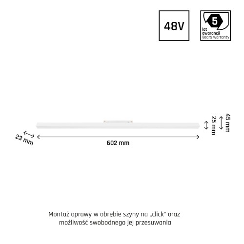 Oprawa Liniowa Lampa LED 60cm 17W do Szynoprzewodu Szyny niskonapięciowy System SHIFT LINE M WLD+40038 WOJNAROWSKI Lighting 3000K Loft nowoczesna sufitowy ścienny oświetlenie szynowe listwa natynkowa podtynkowa 48V biała Inspiracje Premium