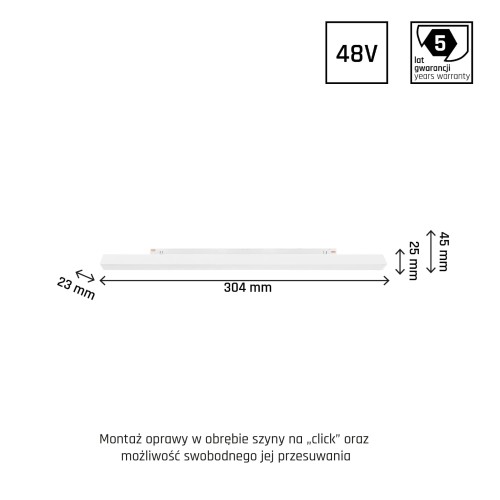 Oprawa Liniowa Lampa LED 30cm 8W do Szynoprzewodu Szyny niskonapięciowy System SHIFT LINE S WLD+40037 WOJNAROWSKI Lighting 3000K Loft nowoczesna sufitowy ścienny oświetlenie szynowe listwa natynkowa podtynkowa 48V biała Inspiracje Premium