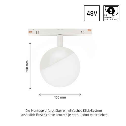 Lampa szynowa wisząca kula Industrialna szynowa LED 5W niskonapięciowy System SHIFT GLOBE WLD+40033 WOJNAROWSKI Lighting Design 3000K Loft nowoczesna sufitowy oświetlenie szynowe zawieszana 48V szynoprzewodu szyny kulka biała Inspiracje Premium