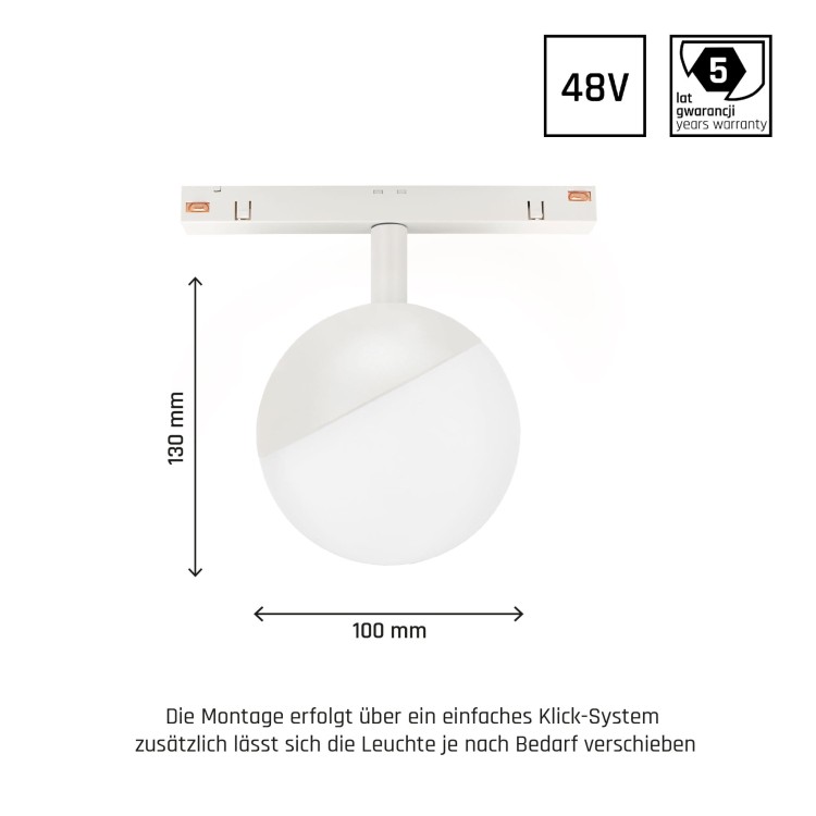 Lampa szynowa wisząca kula Industrialna szynowa LED 5W niskonapięciowy System SHIFT GLOBE WLD+40033 WOJNAROWSKI Lighting Design 3000K Loft nowoczesna sufitowy oświetlenie szynowe zawieszana 48V szynoprzewodu szyny kulka biała Inspiracje Premium