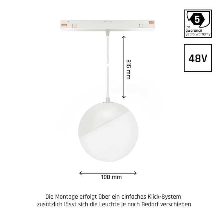 Lampa szynowa wisząca kula Industrialna szynowa LED 5W niskonapięciowy System SHIFT GLOBE P WLD+40034 WOJNAROWSKI Lighting Design 3000K Loft nowoczesna sufitowy oświetlenie szynowe zawieszana 48V szynoprzewodu szyny zwis biała Inspiracje Premium