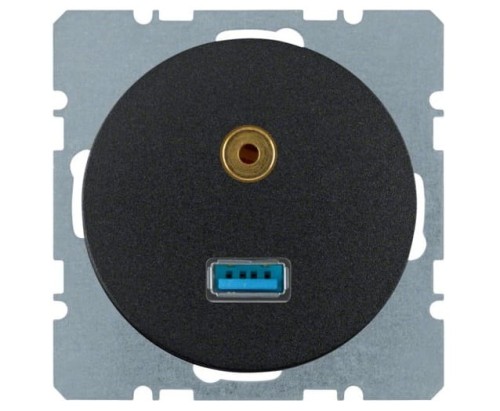 R.1/R.3 Gniazdo USB/3.5 mm audio czarny 3315392045 HAGER BERKER R.1 R.3 Serie 1930 R.classic