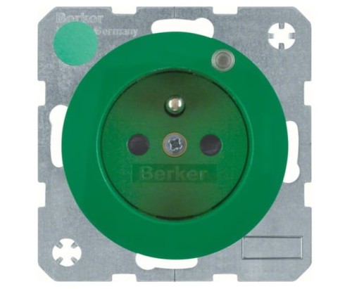 R.1/R.3 Gniazdo z uziemieniem i diodą kontrolną LED, zielony, połysk 6765092003 HAGER BERKER R.1 R.3 Serie 1930 R.classic