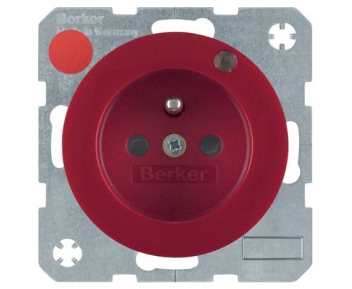R.1/R.3 Gniazdo z uziemieniem i diodą kontrolną LED, czerwony, połysk 6765092022 HAGER BERKER R.1 R.3 Serie 1930 R.classic