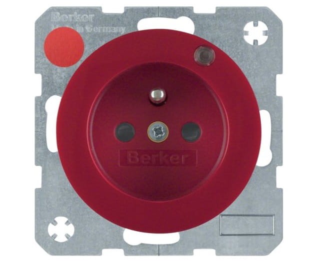 R.1/R.3 Gniazdo z uziemieniem i diodą kontrolną LED, czerwony, połysk 6765092022 HAGER BERKER R.1 R.3 Serie 1930 R.classic