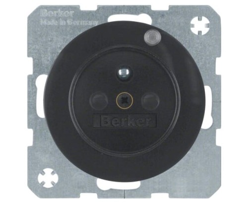 R.1/R.3 Gniazdo z uziemieniem i diodą kontrolną LED, czarny, połysk 6765092045 HAGER BERKER R.1 R.3 Serie 1930 R.classic