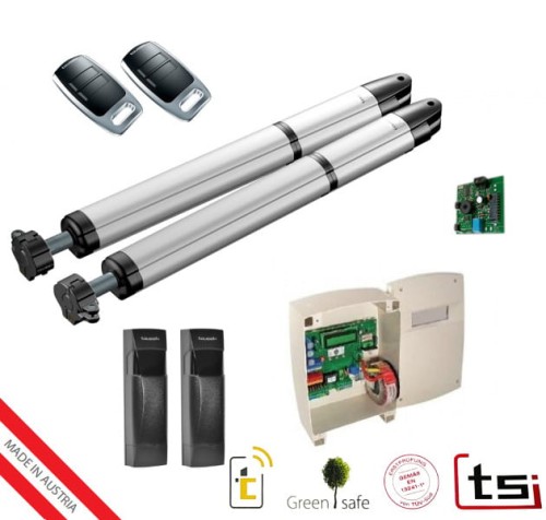 Napęd do bramy skrzydłowej dwuskrzydłowej Tousek SLIM CLR 2-siłowniki S12673M_4M 150kg 5m 12V skrzydłowy bram skrzydłowych automat silnik zestaw z pilotami 4 kanałowymi