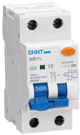 Wyłącznik różnicowoprądowy z członem nadprądowym NB1L 1P+N 6kA B 20A/30mA Typ AC 982391 Chint różnicówka