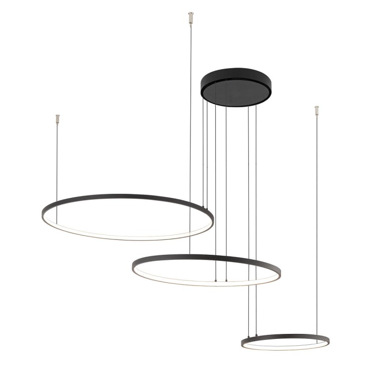 Lampa sufitowa wisząca Industrialna Loft CIRCOLO LED SH-60/45/30 10817 NOWODVORSKI Lighting 3000K 45W oświetleniowa żyrandol nowoczesna metal z trzech kół okręgów czarna czarny zwis Inspiracje Premium