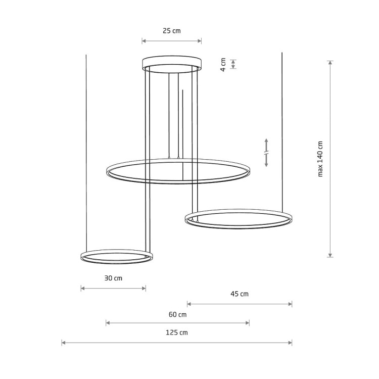 Lampa sufitowa wisząca Industrialna Loft CIRCOLO LED SH-60/45/30 10817 NOWODVORSKI Lighting 3000K 45W oświetleniowa żyrandol nowoczesna metal z trzech kół okręgów czarna czarny zwis Inspiracje Premium