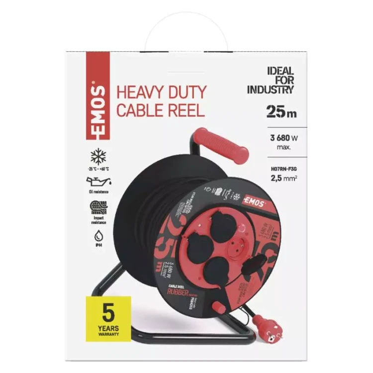 Przedłużacz bębnowy otwarty 4 gniazda 25m zwijany 3x2,5 IP44 P084253 Emos