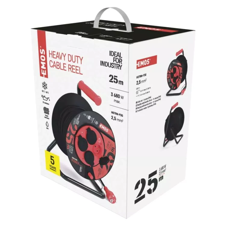 Przedłużacz bębnowy otwarty 4 gniazda 25m zwijany 3x2,5 IP44 P084253 Emos