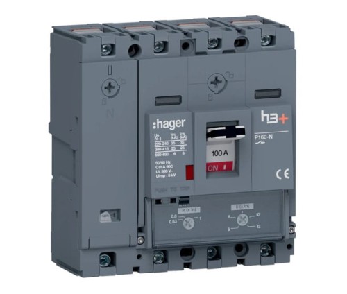 Wyłącznik mocy MCCB h3+ P160 4P 100A HHS101DC Hager 25kA TM