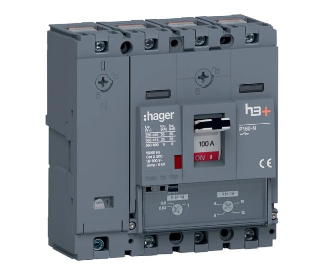 Wyłącznik mocy MCCB h3+ P160 4P 100A HHS101DC Hager 25kA TM