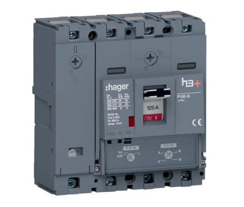 Wyłącznik mocy MCCB h3+ P160 4P 125A HHS126DC Hager 25kA TM