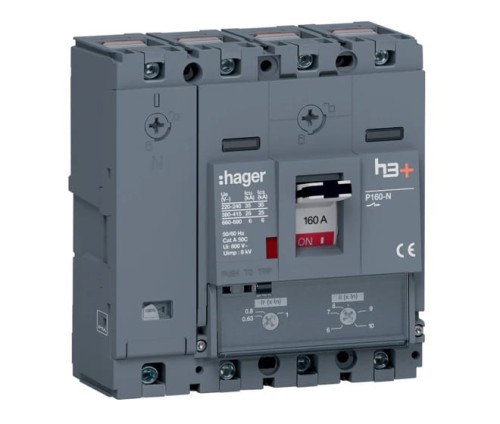 Wyłącznik mocy MCCB h3+ P160 4P 160A HHS161DC Hager 25kA TM