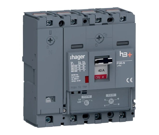 Wyłącznik mocy MCCB h3+ P160 4P 40A HHS041DC Hager 25kA TM