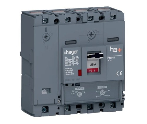 Wyłącznik mocy MCCB h3+ P160 4P 25A HHS026DC Hager 25kA TM