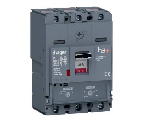 Wyłącznik mocy MCCB h3+ P160 3P 25A HHS025DC Hager 25kA TM