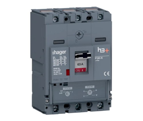 Wyłącznik mocy MCCB h3+ P160 3P 63A HHS063DC Hager 25kA TM