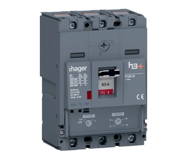 Wyłącznik mocy MCCB h3+ P160 3P 63A HHS063DC Hager 25kA TM