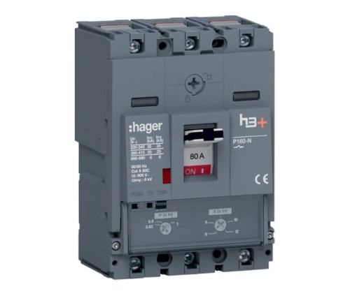 Wyłącznik mocy MCCB h3+ P160 3P 80A HHS080DC Hager 25kA TM