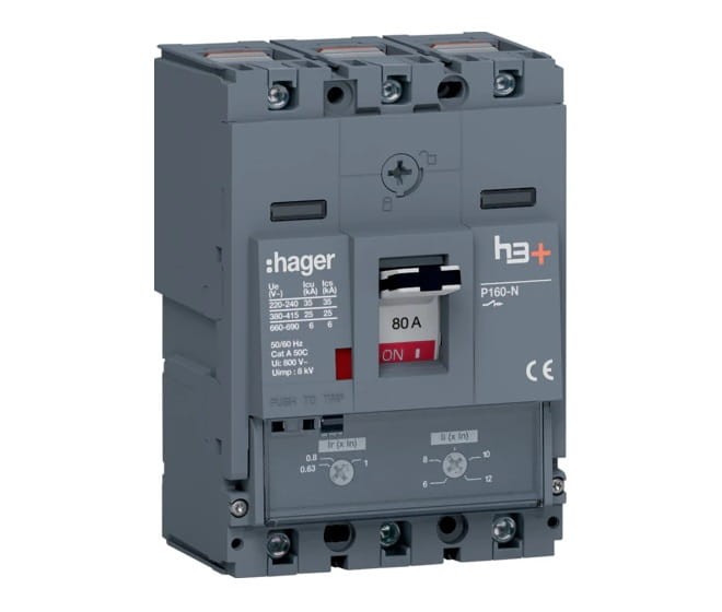 Wyłącznik mocy MCCB h3+ P160 3P 80A HHS080DC Hager 25kA TM