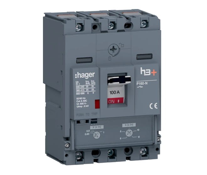 Wyłącznik mocy MCCB h3+ P160 3P 100A HHS100DC Hager 25kA TM